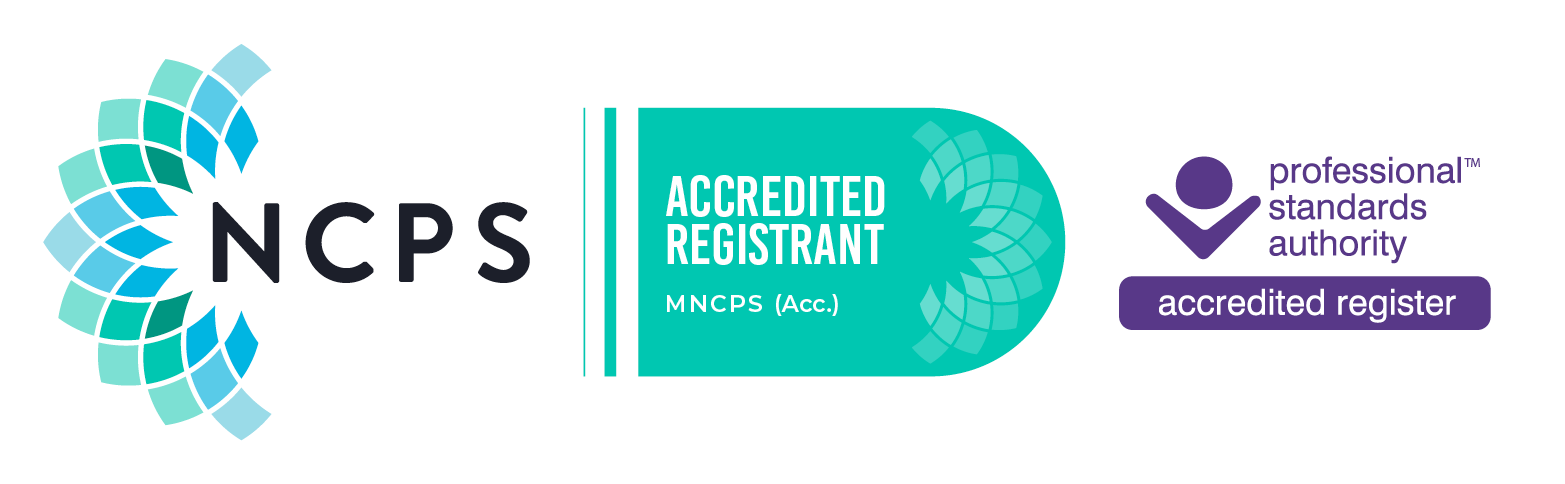 NCPS registered counsellor logo National Counselling and Psychotherapy Society accredited member